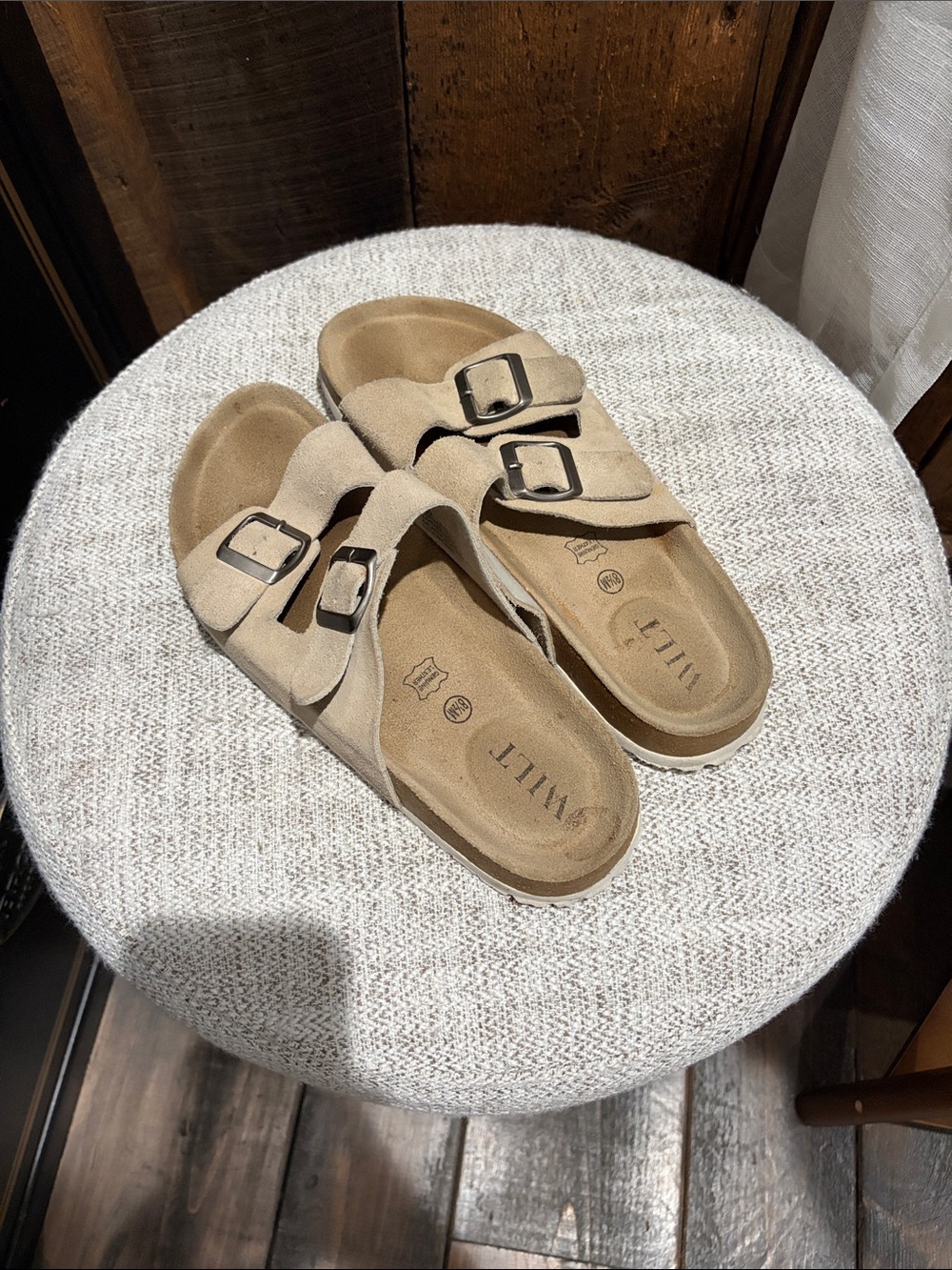 WHIT Double-Buckle Suede Slide Sandals - Tan
